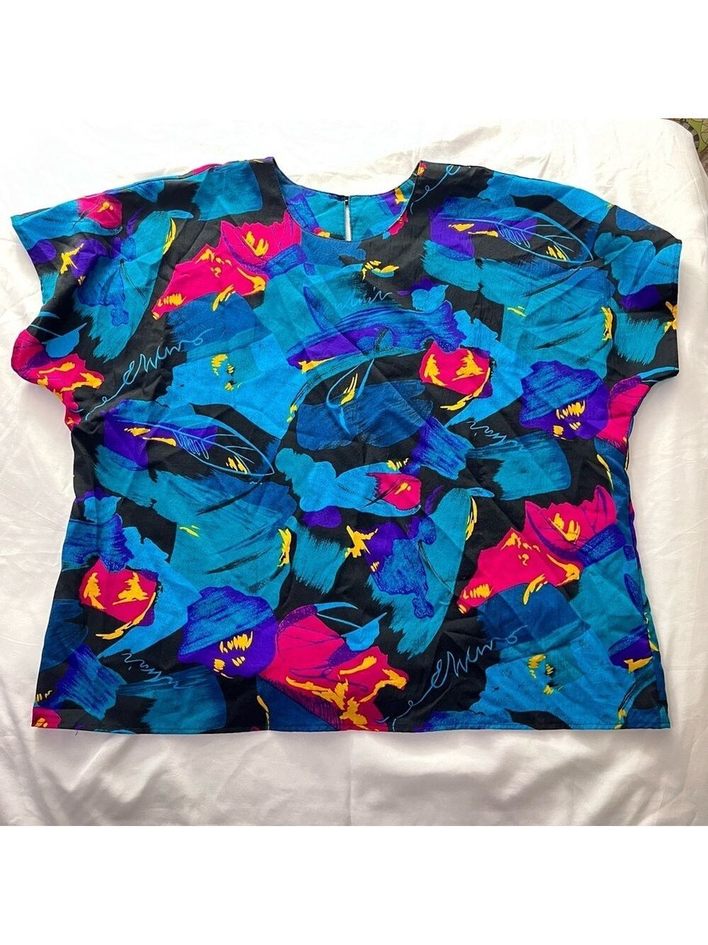 3/ $20 Vintage 80s Mr. Max Abstract Floral Blouse Plus Size 20 - Picture 3 of 7